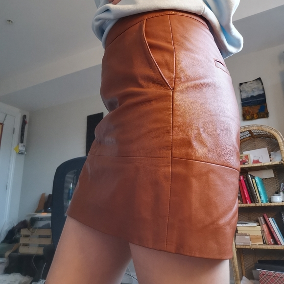 Brown Leather Mini Skirt - Picture 2 of 8